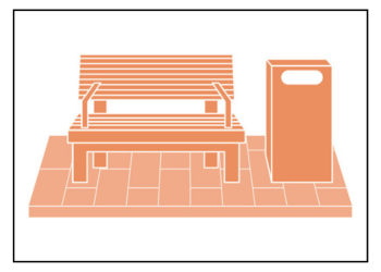 Icon showing a street bench and rubbish bin