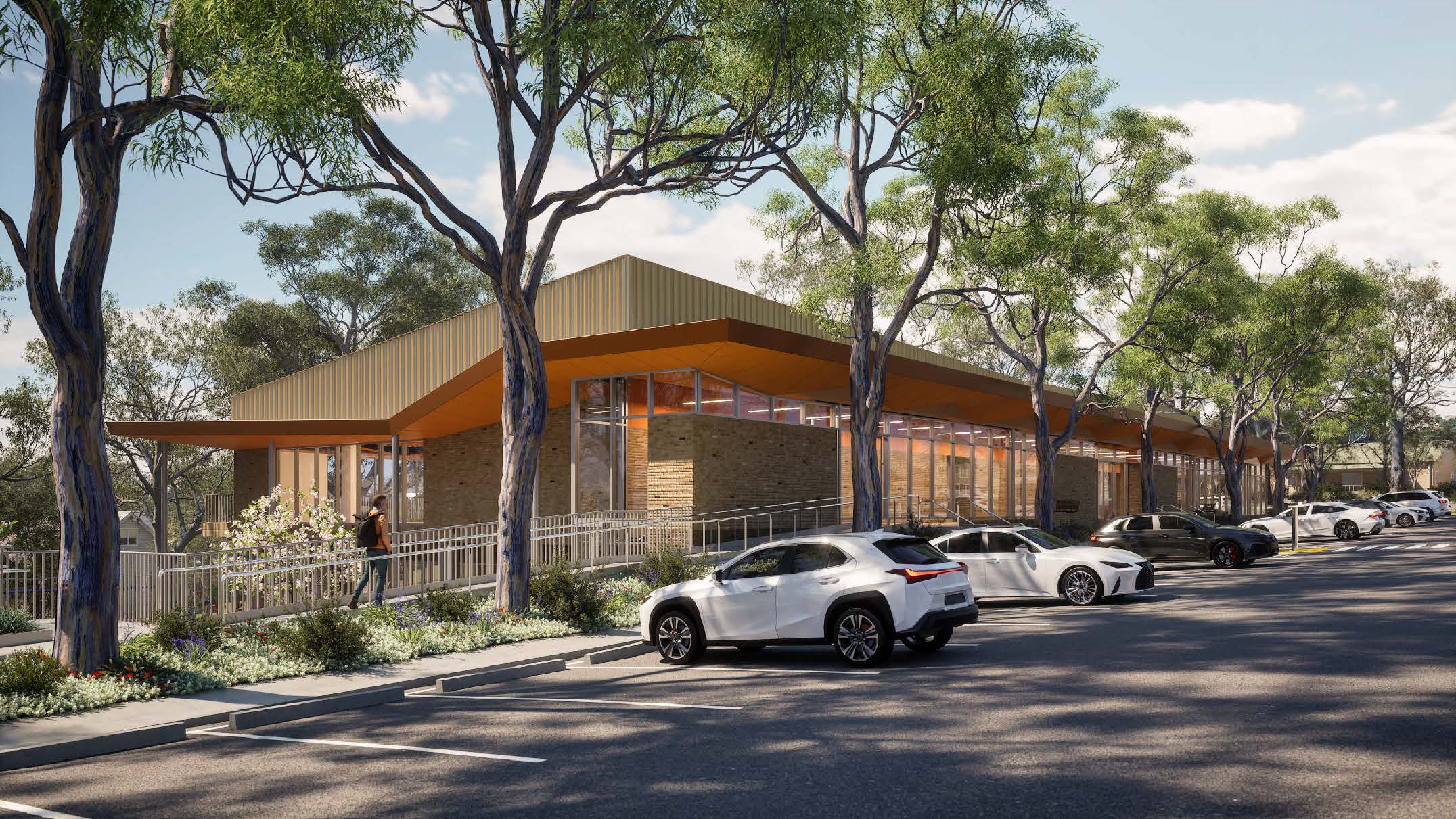 Artist's impression. View from south east, in precinct car park