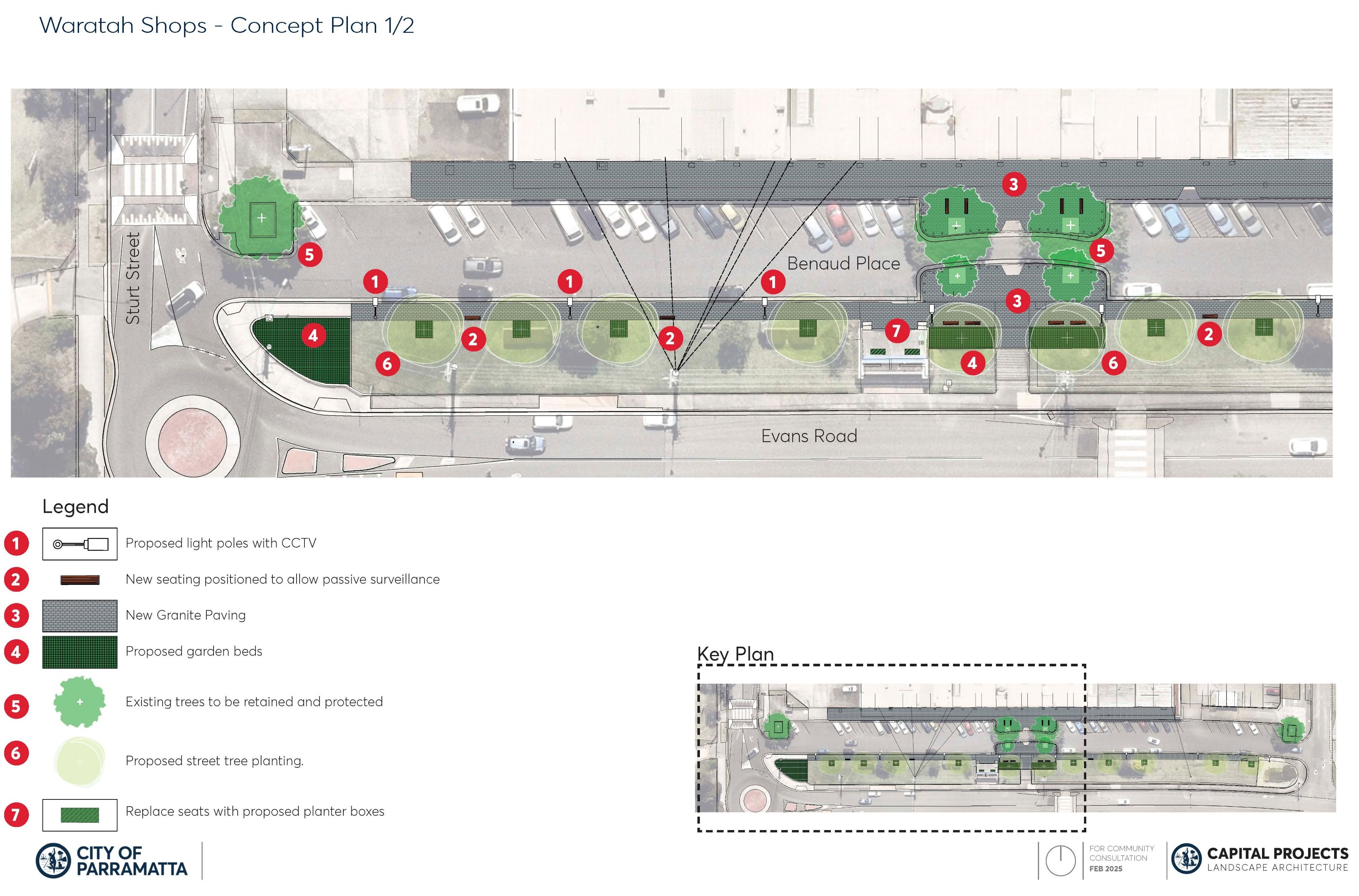 A map and legend for upgrades on the left section. Click the image to download a pdf.