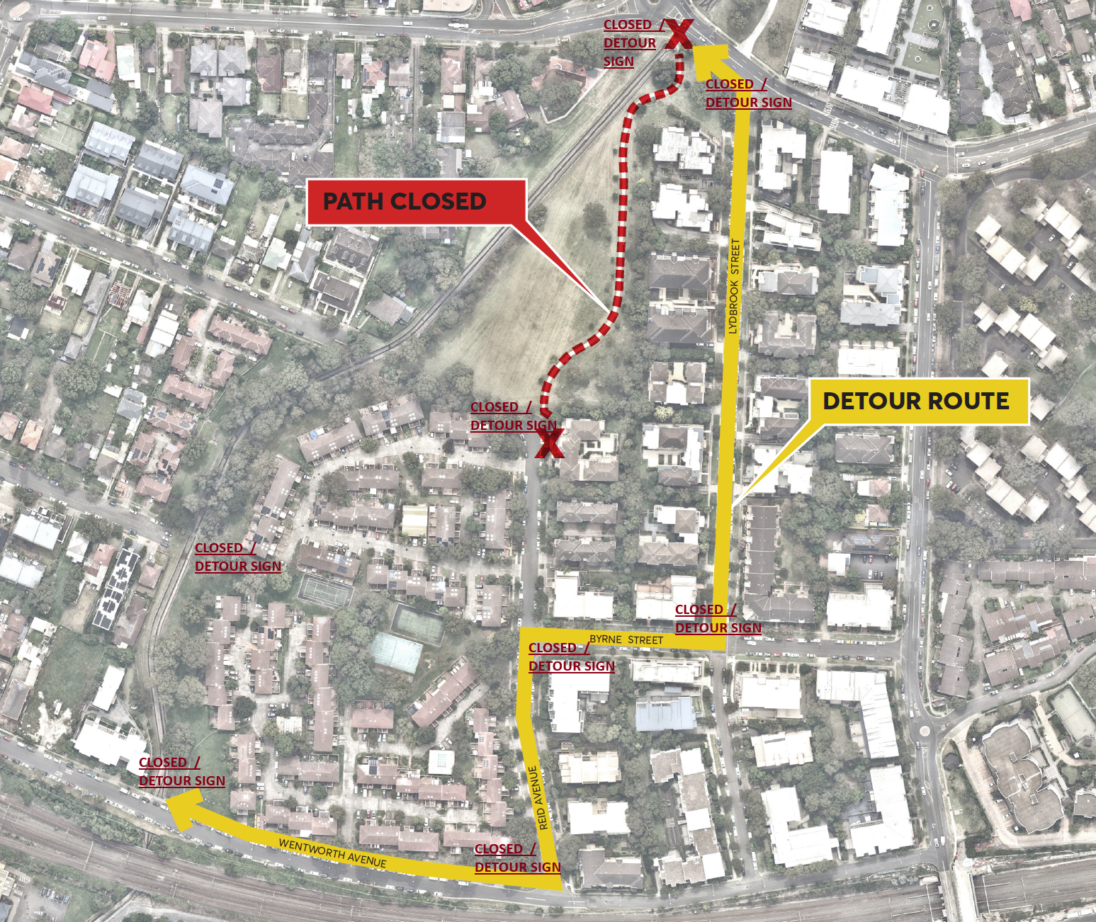 Temporary path closure and detour map