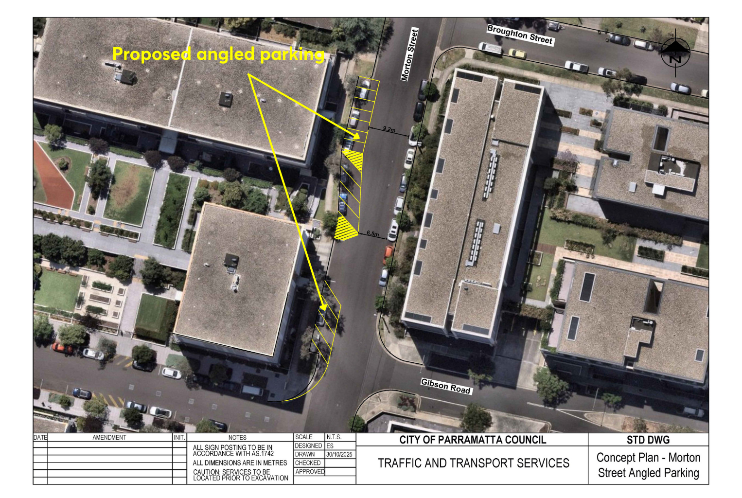 Proposed angled parking on Morton Street diagram