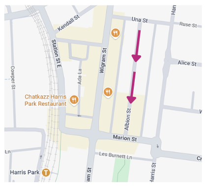 a map of the Albion Street with direction of traffic going southbound